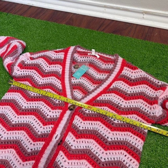 NWT Maurice's Size S Pink/Red Chevron Knitted Cardigan Cozy Open Front - Picture 6 of 6